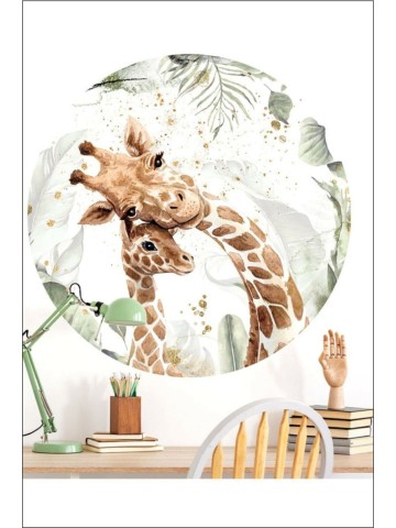 Yaprak Desenli Zürafa Ailesi Çocuk Odası Duvar Sticker 
